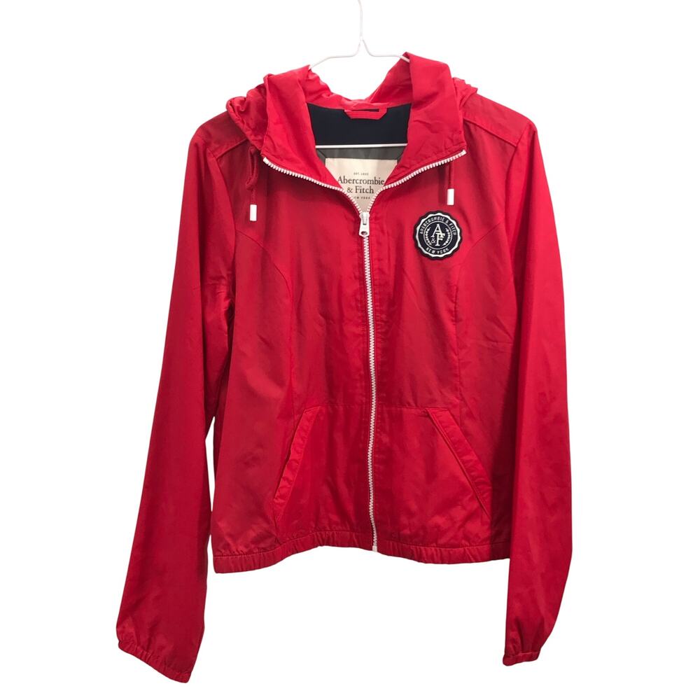 Abercrombie & Fitch Women's Red Zip Front Hoodie Rain Jacket Size L
